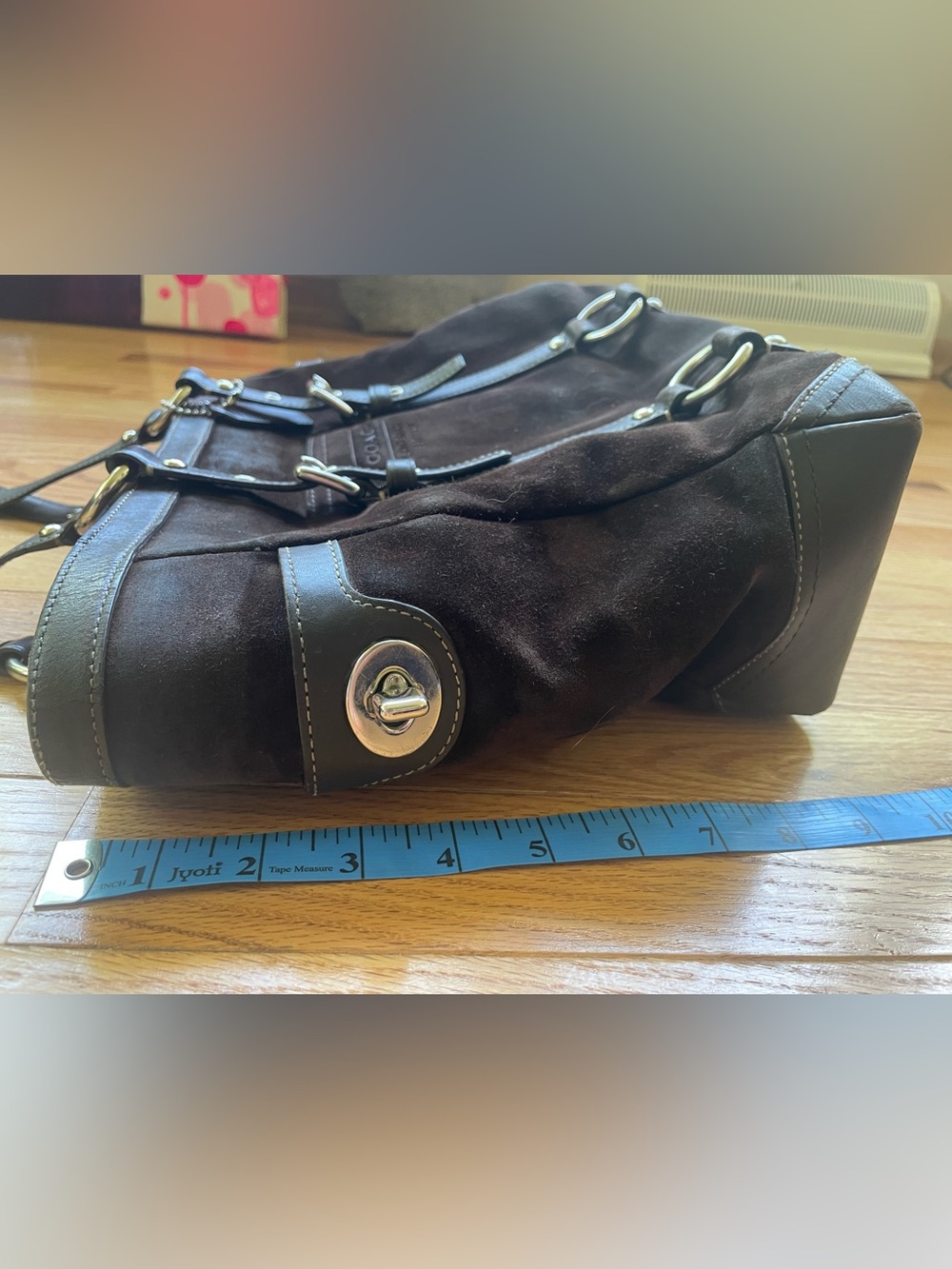 Coach Chocolate Brown Suede “Lunch Bag” with Leather Trim Y2K - Picture 3 of 12